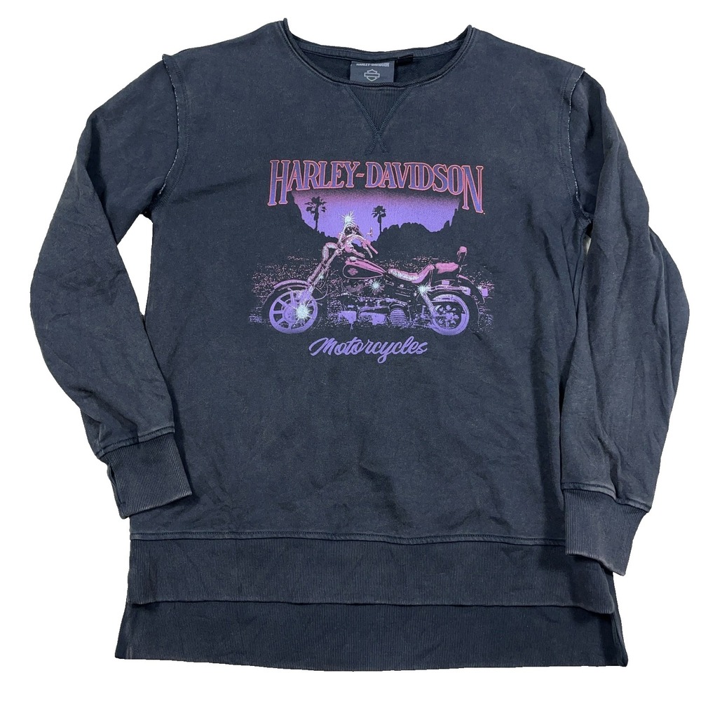Harley Davidson Sweatshirt Women Medium Black Purple Motorcycle Faded Retro Top